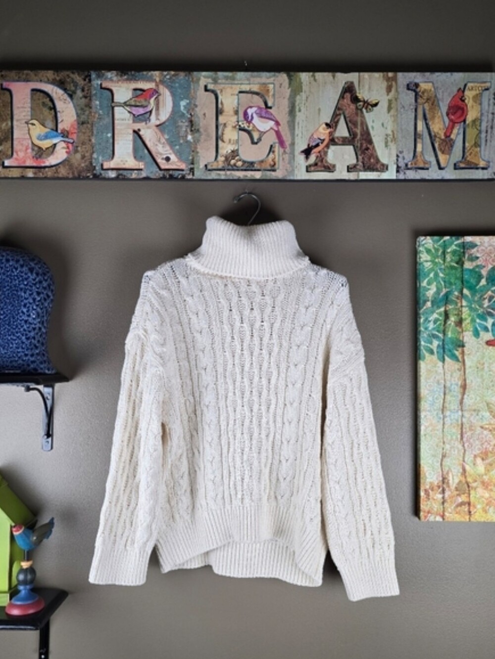 Anthropologie Pilcro Oversized Turtlneck Cableknit Cream Sweater Small